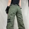 Jeans Femme Jeans pour femmes Y2k Grunge vert fermeture éclair bandage taille basse pantalon cargo gothique punk baggy rétro kawaii pantalon femmes pantalons de survêtement coréens x0914