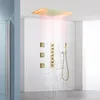 Système de douche thermostatique à LED, salle de bains de luxe, cascade de pluie, plafond en or brossé, ensemble de douche thermostatique dissimulé, 71x43cm