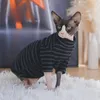 Costumes de chat Vêtements pour Sphynx T-shirt en coton rayé noir Manches longues Sous-poil d'hiver Chatons Chiens au printemps Automne Produit pour animaux de compagnie