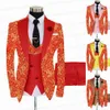 Costumes pour hommes Blazers Rouge Floral Imprimé Hommes 3 Pièces Or Marié Mariage Tuxedo Slim Fit Brillant Blazer Double Boutonnage Gilet Pant257m