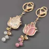 Key Rings Korean Alloy Crystal Resin Flower Keychain For Friend Car Rhinestone Key Ring Girl Bag Accessories Pendant Jewelry Wholesale x0914