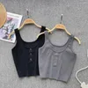 Kvinnors tankar Summer Tank Top for Women Spaghetti Strap Solid Square Collar Bare Midriff Knitting Camisoles American Chic Gallus Drop