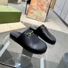 Designer Sandal Woman Mules Metal Buckle Slide Women Slipper Printing Leather Sandals Bloom Mule Closed Toe Slides Luxury Platform Shoe