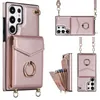 Luxury Crossbody Purse Vogue Phone Case för iPhone 14 13 12 Pro Max Samsung S23 Ultra S22 Plus flera kortplatser Solid läderplånbok Kickstand Shell med ringhållare