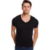 Men's Suits A2105 Solid V Neck T Shirt For Men Low Cut Stretch Vee Top Tees Slim Fit Short Sleeve Fashion Male Tshirt Invisible