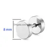 Stud Round Studs Aço Inoxidável Barbell Brincos Dumbbell Ear Ring para Mulheres Homens Hip Hop Moda Jóias Ouro Preto Arco-íris Azul Will Dhpui