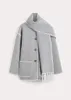 Totem di colore misto lana da donna * Cappotto invernale da donna Lana poliestere Colore grigio chiaro Maniche lunghe Monopetto Oversize Collo con sciarpa casual 230912