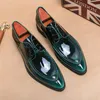 Men Mirror Face Oxfords Shoes Luxury Designer Formal Shoes Patent leather Pointed Shoes Lace-Up Business Dress Green Mocasines For Boys Party Dress Boots
