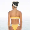 Kvinnors badkläder Bandeau Biquini Bow baddräkt Kvinnor Polka Dot Lace Up Bathing Suit Hollow Out Biquinis Ruffle Bikini Set