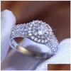 Anéis de cluster Zircon Cubic Diamond para mulheres moda jóias redondas gemstone anel de noivado banda de dedo entrega dhvif