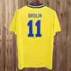 1994 Coupe du monde Suède version rétro maillots de football maison DAHLIN BROLIN LARSSON hommes chemise uniforme de football personnalisé