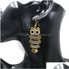 Dangle lustre dessin animé oiseau hibou boucles d'oreilles antique bronze émail animal crochet oreille anneau pour femmes bijoux de mode sera et goutte livrer Dhhvq