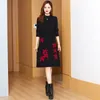 2023 Floral Black Sweaters Dress Women Designer O-Neck Slim Elegant Midi Frocks Long Sleeve Elegant and Youth Autumn Winter Vacation Party Knitted jumper Dresses