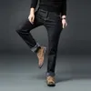 Jeans masculinos 2021 inverno preto fino ajuste elástico denim calças masculino lã grossa para homens grandes e altos tamanho 38 40 42 44 46207v