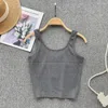 Kvinnors tankar Summer Tank Top for Women Spaghetti Strap Solid Square Collar Bare Midriff Knitting Camisoles American Chic Gallus Drop