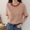 T-shirt da donna PLAMTEE S-XL Stripes T-shirt Donna 2023 Casual Chic Mezza manica Allentata Abbigliamento da lavoro Office Lady Slim All Match Tees Tops