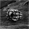 Solitaire Ring Fashion Simple Big Black Ruby Cast Dragon Claw Rings For Men Holiday Gift Retro Punk Gothic Alloy Jewelry Accessories W Dhkzx