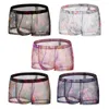 Cuecas sexy malha pura boxers homens impressão transparente ver através de cuecas roupa interior sem costura elástica íntima tanga