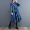 Casual Dresses 2023 Ankomst Korea Style Street Fashion Denim Autumn Dress Vintage Loose Office Lady Work Women Spring