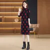 Plus Size Floral Black Sweater Dresses Long Sleeve 2023 Women Designer O-Neck Slim Pattern Knitted Jumper Dress Autumn Winter Fashion Soft Warm Lady Cute Midi Frocks