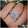 Anéis de cluster Zircon Cubic Diamond para mulheres moda jóias redondas gemstone anel de noivado banda de dedo entrega dhvif