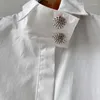 Camicette da donna Camicia bianca Moda Fibbia a diamante Colletto rovesciato Manica lunga Camicetta casual in cotone allentato Classici da ufficio Top basic