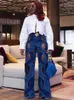 Jeans da donna Jeans da donna Streetwear Scava fuori per le donne Casual Criss Cross Pantaloni a zampa dritta in denim INS Pantaloni a gamba larga x0914