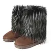 トップブーツ新しい長い毛皮女性冬Y2Kスパイシーな女の子ファッション太い靴底模様模倣雪雪