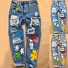 Women's Jeans Women Ripped Jeans High Waist Floral Print Trousers with Pockets Casual Style Bottoms x0914