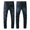 Designer herenjeans paarse jeans Gescheurd borduurwerk Patch Jeans Motorjeans Herenmode Zwart blauw Wit broekjeans met kleine pijpen