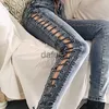 Kvinnors jeans pojkvän mager jeans för kvinnor sexig snörning hål ut push up jeans hög midja stretchy denim jeans byxor plus storlek 220622 x0914