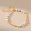 Strand Vlen Bracciale di perle di conchiglia naturale per donna Tubo di rame Bracciali placcati oro Gioielli di lusso regolabili Pulseras Mujer Girl