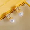 Pendientes de diseño para mujer Pendientes de perlas de lujo Pendiente de oro Joyas de aro de diamante con caja F Letra Charm Earing Jewerly G239143PE-3