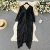 Casual Dresses VANOVICH Vintage Luxury Elegant Tassel Patchwork Pleated A-line Dress Women's Summer Loose Slim Long Pullover