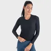 LU-06 Fitness Shirt Yoga Women Long Sleeve Sport Top 2.0 Elasticitet Crew Neck Snabbt Dry Breatble Gym Workout Running T-Shirts+Gratis pannband