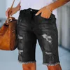 Women's Shorts Riding Denim Summer Street High Elastic Skinny Pants Mid Waist Fifth Washed Sexy Ripped Jeans Women