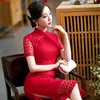 Ethnic Clothing Cheongsam Dress Modern 2023 Chinese Trational Red Lace Cheongsams Qipao Vintage Oriental Wedding Party Women Dresses