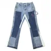 Herenjeans Blauw Veelkleurig Verfspatten Uitlopende Heren Gedeconstrueerde Patchwork Broek Acht Zak Styling 230914