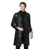 Couro masculino falso 2023 outono inverno vintage longo preto jaquetas trench masculino negócios clássico à prova de vento plutônio blazers casacos cinto 230912