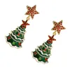 Brincos de pino estrela de árvore de natal com diamante de liga brilhante que preserva a cor para presente de festa de feriado