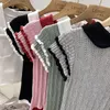 Women's Polos Korean Polo Collar Shirts Women Patchwork Short Sleeve Ladies Tops Knitted Hollow For Girls Female Summer Tees Drop