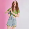 Shorts femininos 2023 verão multicolor rebarbas denim cintura alta com jeans perfurados doce e sexy meninas uma alça de ombro calças