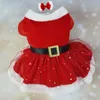 Dog Apparel Christmas Pet Dress Shiny Netting Santa Claus Costume Cute Girl Clothing Red Dresses Cat Holiday Outfit