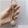 Fantasy Strass Strass Strass Strass Keychain hochwertige Lederbandbandkristallkugel Auto Charme Anhänger Schlüsselring für Frauen Drop Lieferung