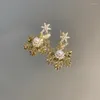 Stud Earrings Korean Simple Silver Needle Zircon Pearl Snow Flower Bell Christmas Personalized Lovely Earclips