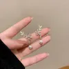 Baumeln Ohrringe Glänzende Elegante Zarte Zirkon Blatt Blume Stud Für Frauen Mode Imitation Perle Ohrring Schmuck Großhandel