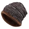 Bérets Hiver Hommes Chapeau Écharpe Mélange Couleur Chemo Chapeaux Femmes Fold Cap Chaud Dames Tricoté Bonnet Velours Wrap Casual Hip-Hop Skullies