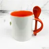 Tazze Usa Magazzino Locale Tazza in ceramica sublimatica da 11 Oz con cucchiaio Vuoto Caffè bianco Trasferimento di calore Maniglia interna colorata per tazza Individuale Dhgt7