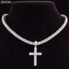 Pendant Necklaces Pendant Necklaces Men Women Cross Necklace Zircon Tennis Chain Iced Out Bling HipHop Jewelry Fashion Gift x0913