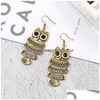 Dangle lustre dessin animé oiseau hibou boucles d'oreilles antique bronze émail animal crochet oreille anneau pour femmes bijoux de mode sera et goutte livrer Dhhvq